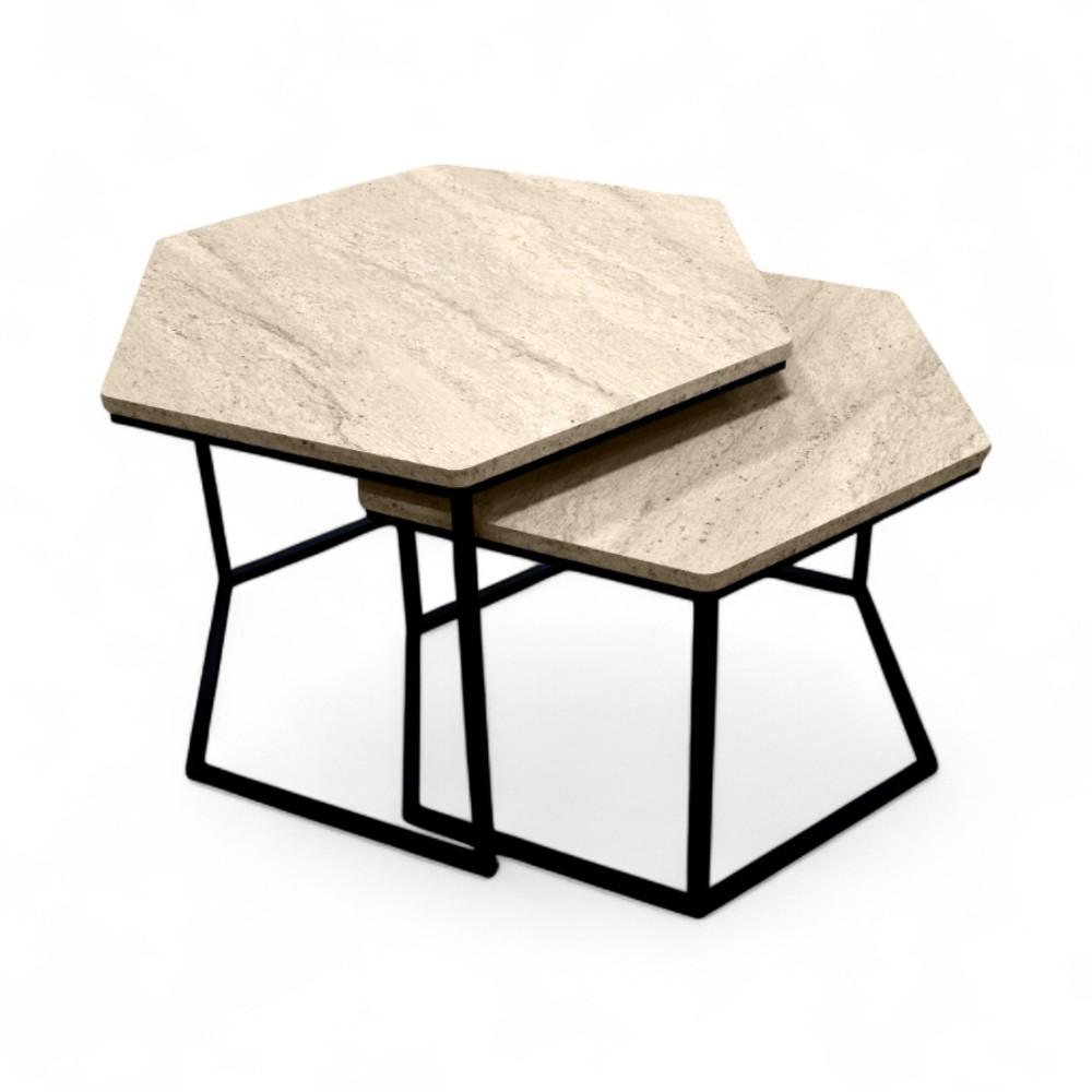 Middle Jikon Table 2 Pcs Traverten 80.5 x 70.5 x 8.5