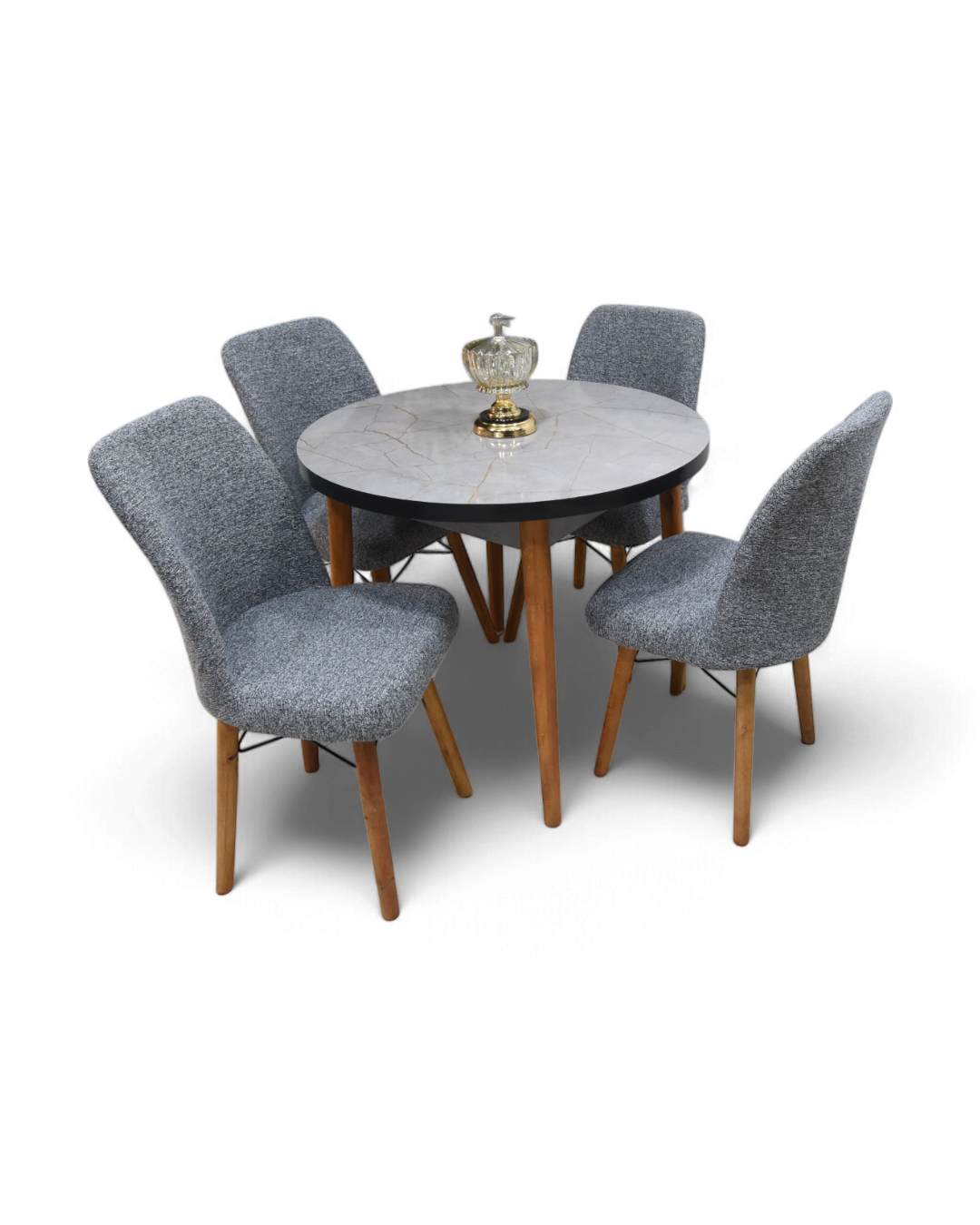 Valentina Round Table LGREY with 4 Chairs Light Grey