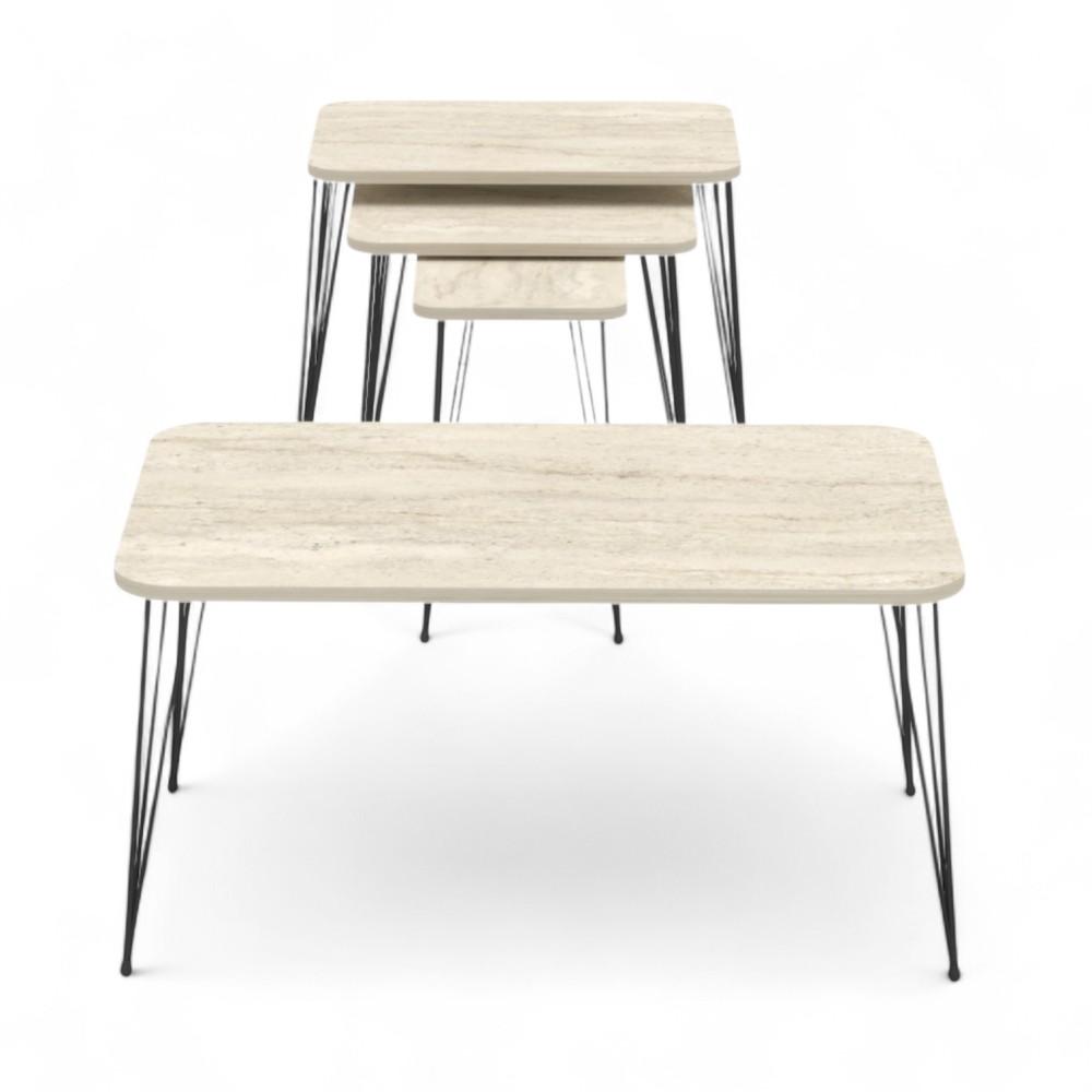 Middle Table Rectangle + Set 3 Jikon Traverten