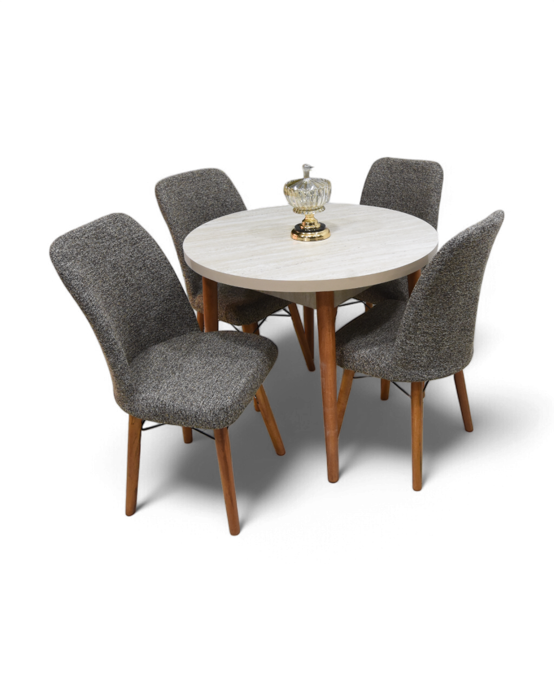 Valentina Round Table Traverten with 4 Chairs Brown