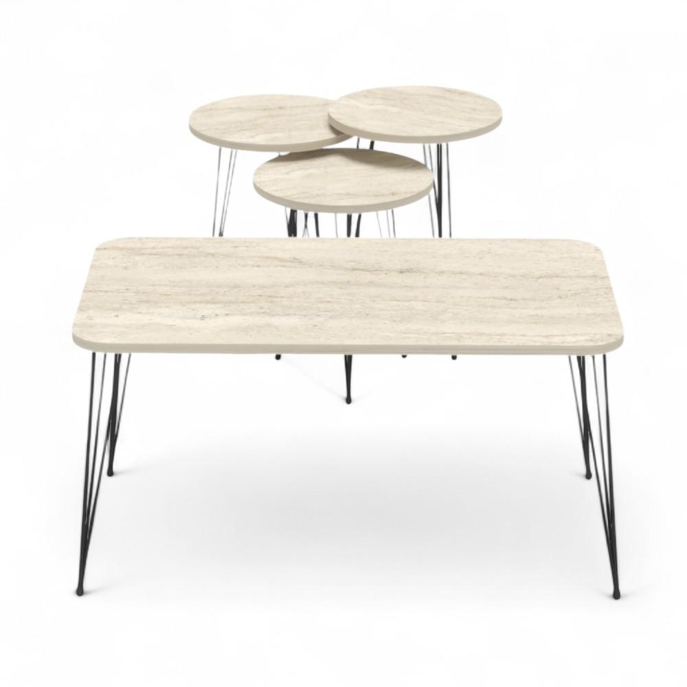 Middle Table + Set Jikon 3 Pcs Round Traverten