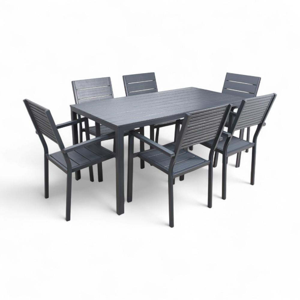 Outdoor Rimas Set Table + 6 Chairs Dark Grey