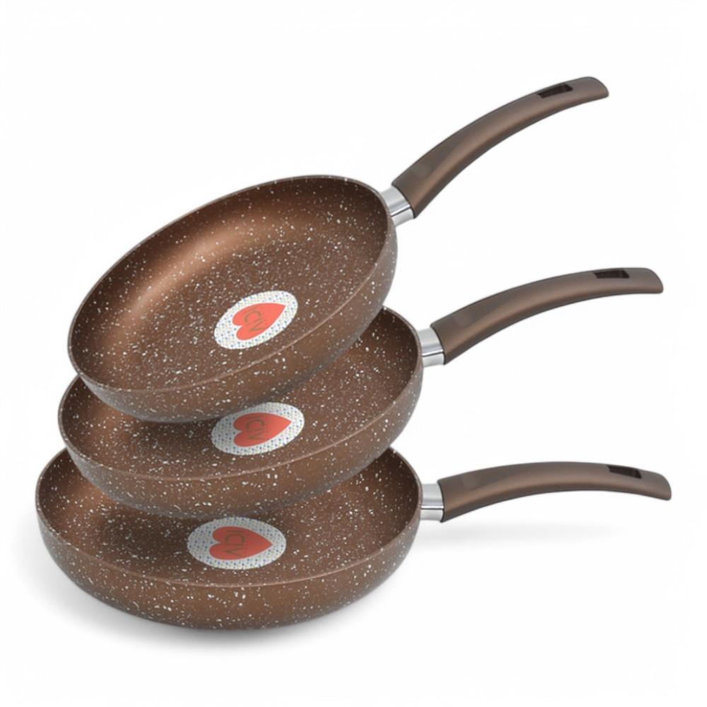 Granite Pan Set 3PCS 22cm - 24cm - 26cm Brwon AIDI