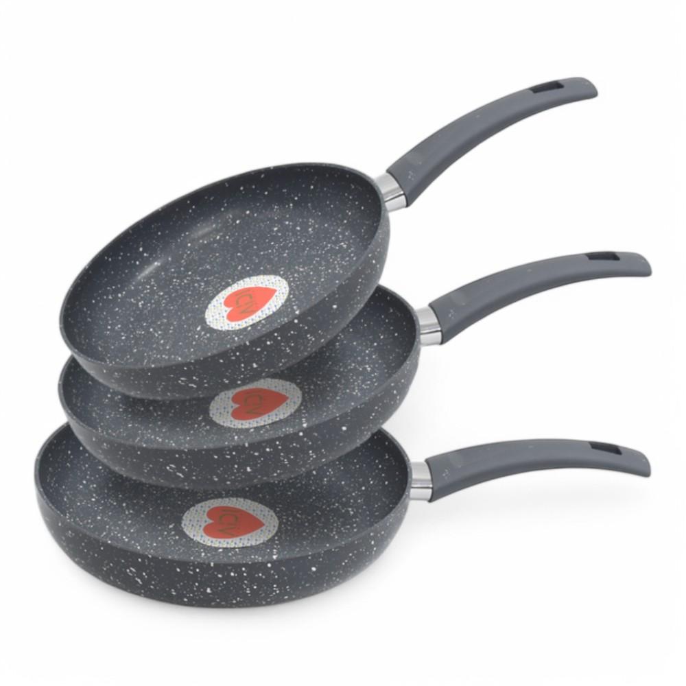 Granite Pan Set 3PCS 22cm - 24cm - 26cm Grey AIDI