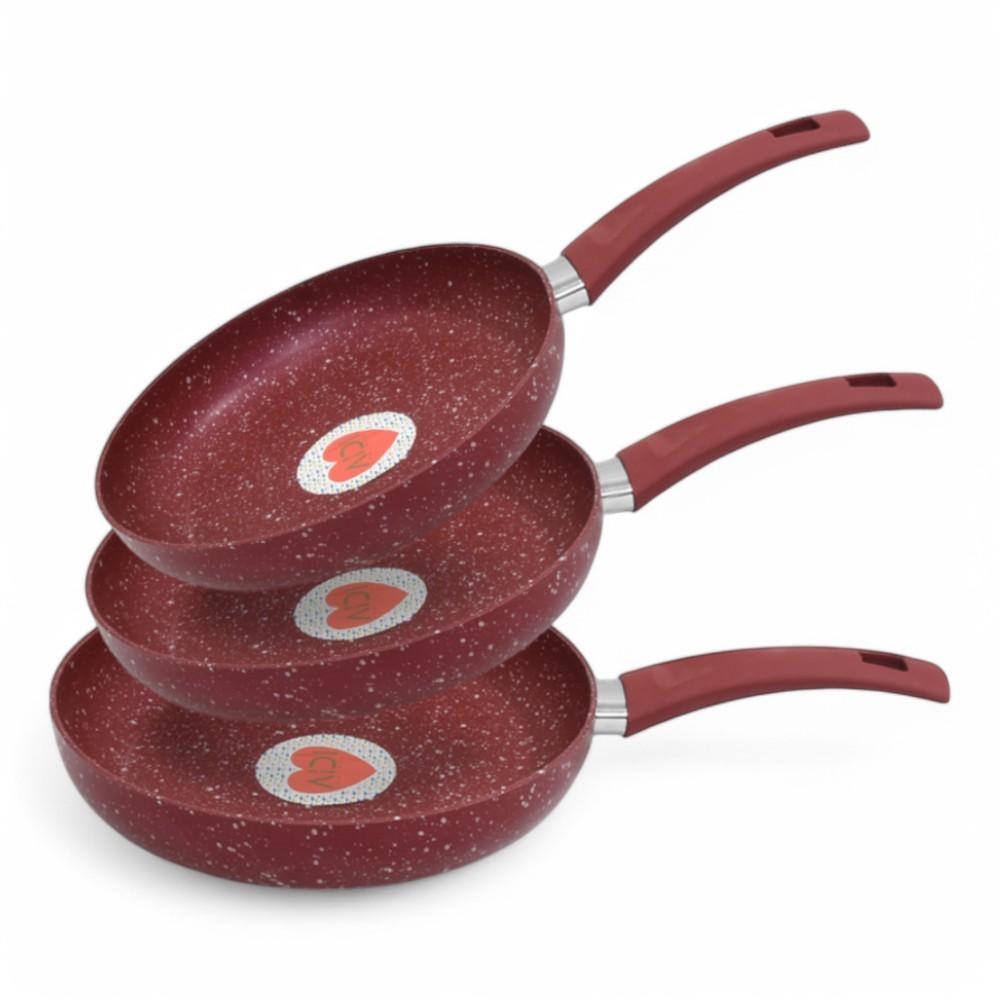 Granite Pan Set 3PCS 22cm - 24cm - 26cm Red AIDI