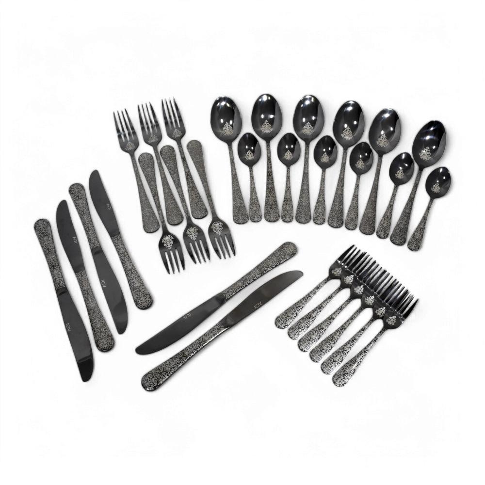 Cutlery Set Black Flower