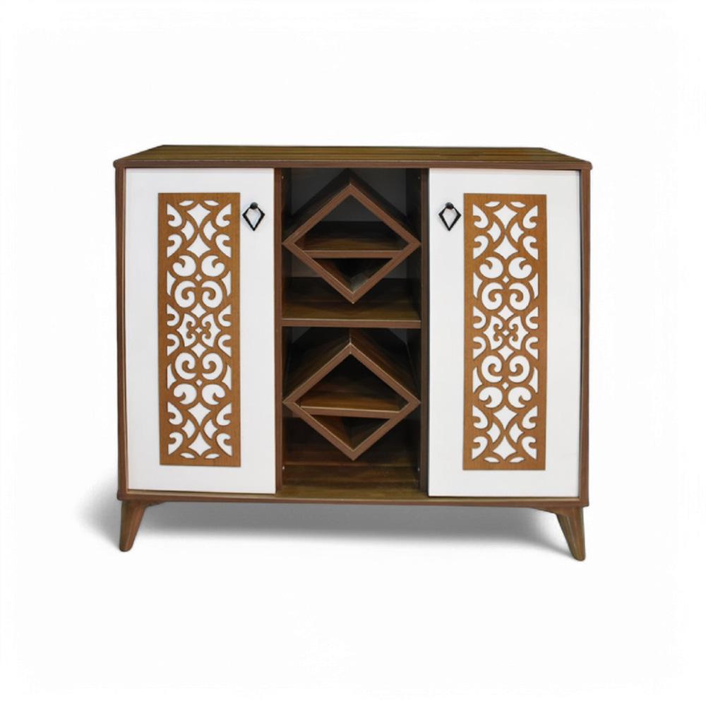Shoes Cabinet 2 Doors+ 1 Decorated White with Brown
