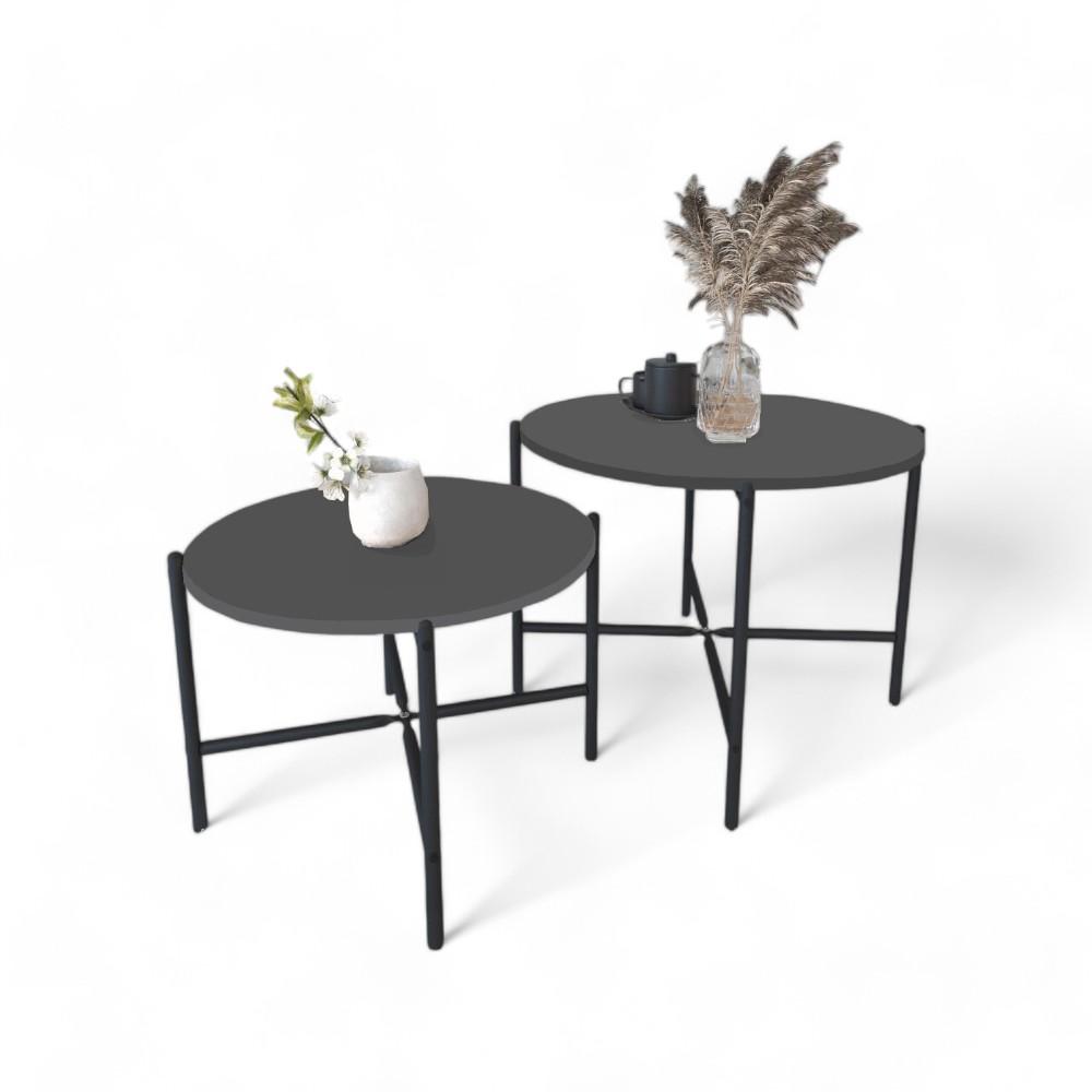 2 SETS ROUND COFFEE TABLE - Anthrathite
