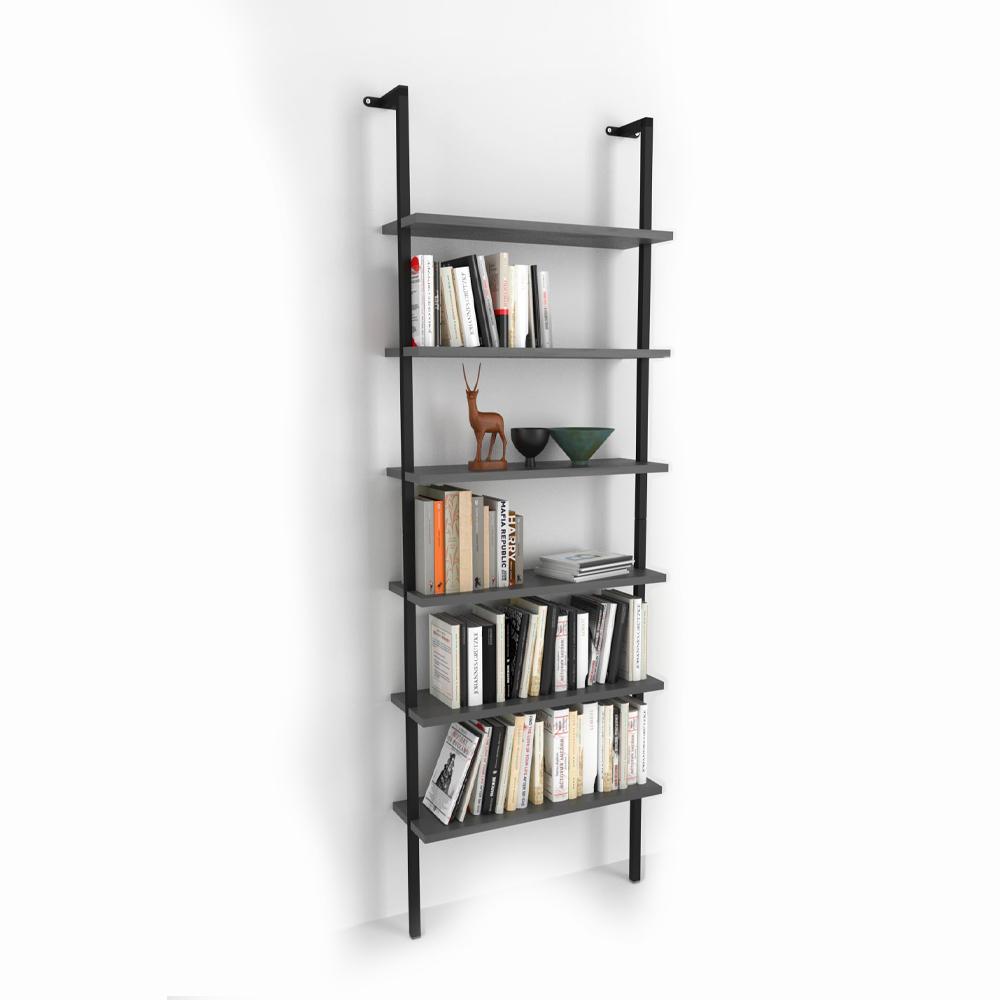 WALL MOUNTED 6 SHELVES METAL Bookshelfanthacite