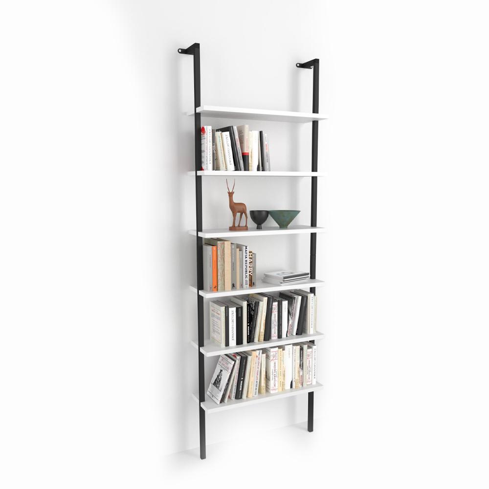 WALL MOUNTED 6 SHELVES METAL BOOKSHELF White