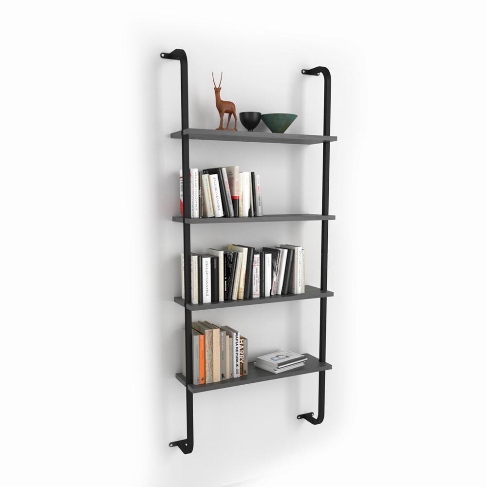 WALL MOUNTED 4 SHELVES METAL BOOKSHELF Anthrathite