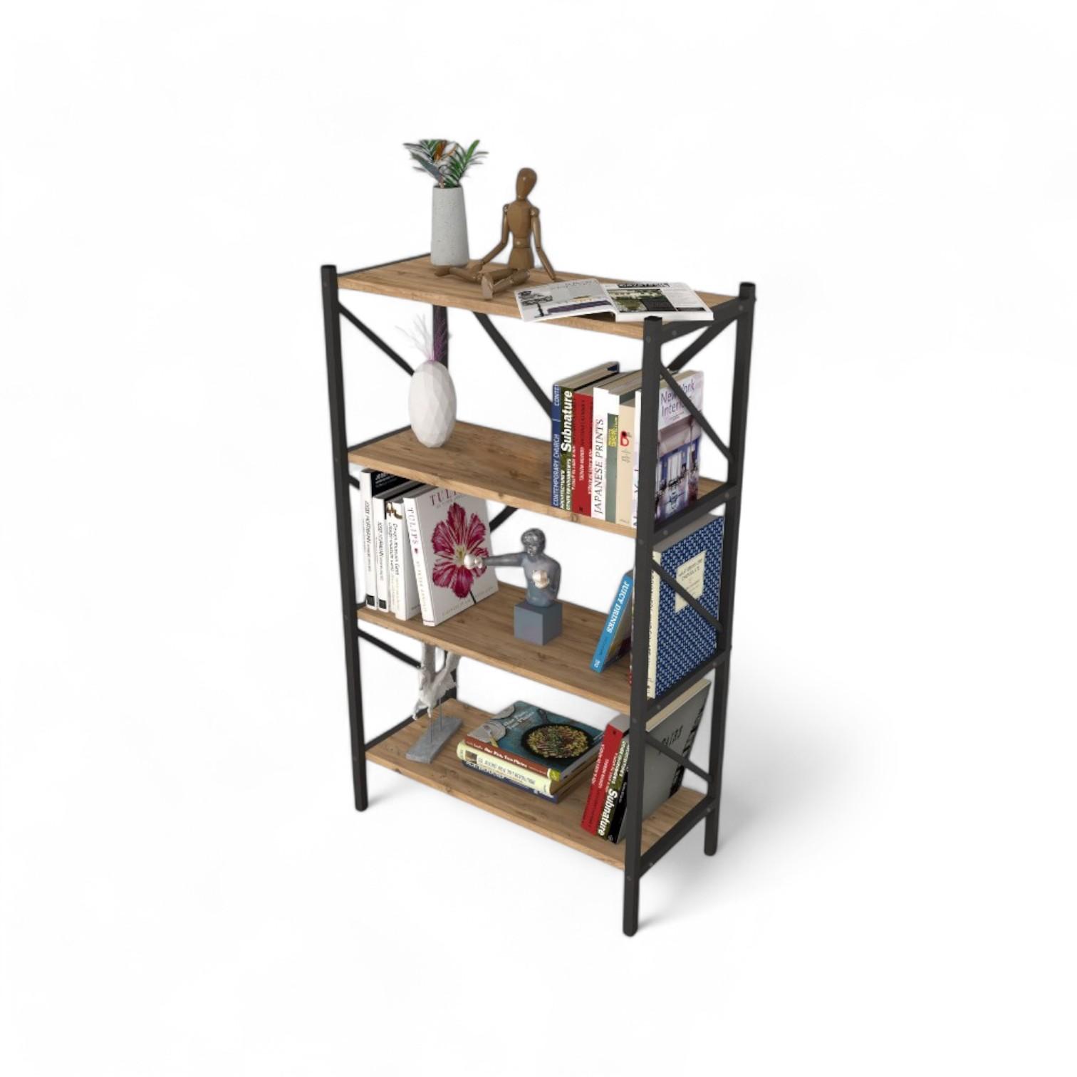 4 SHELVES METAL BOOKSHELF - PINE