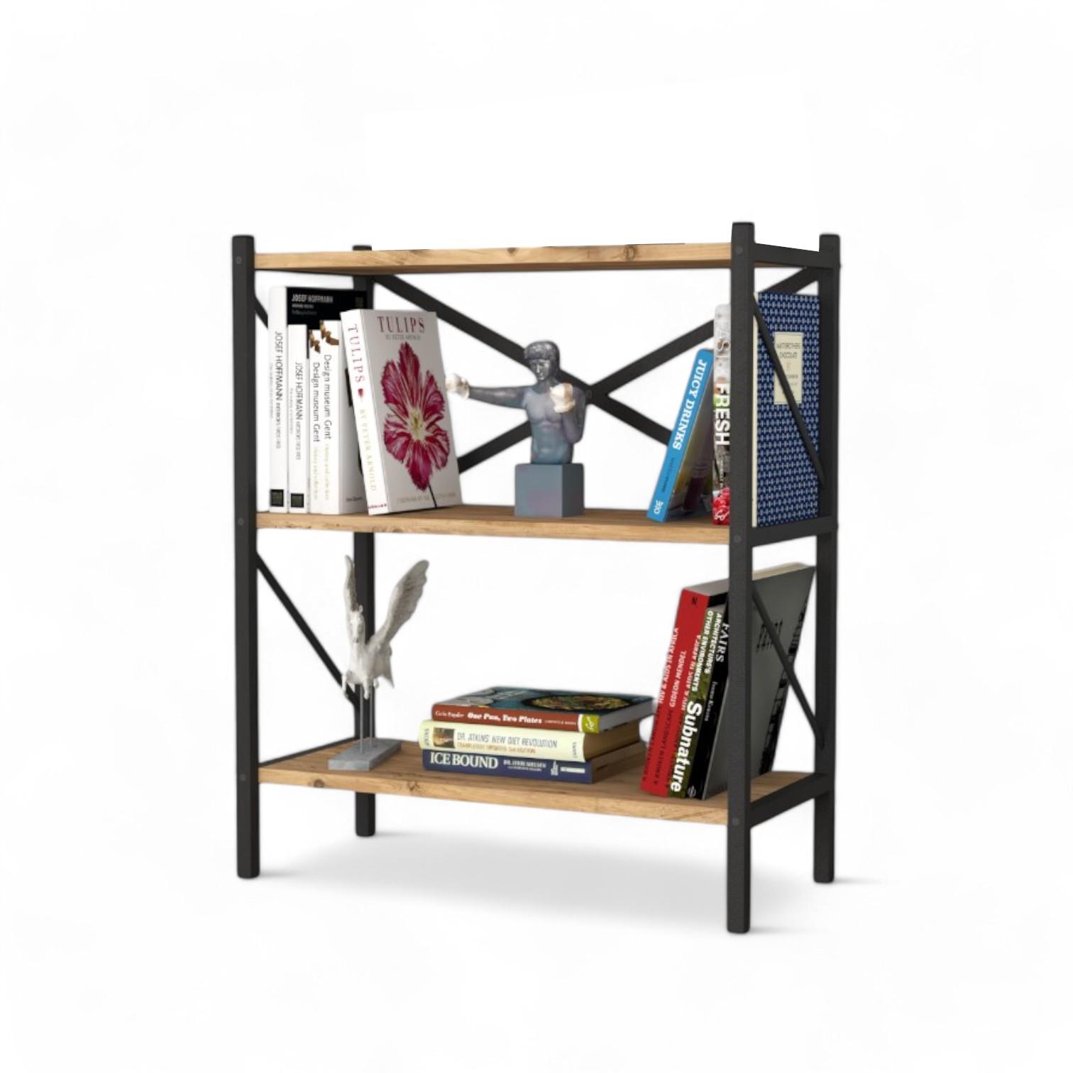 3 SHELVES METAL BOOKSHELF - PINE