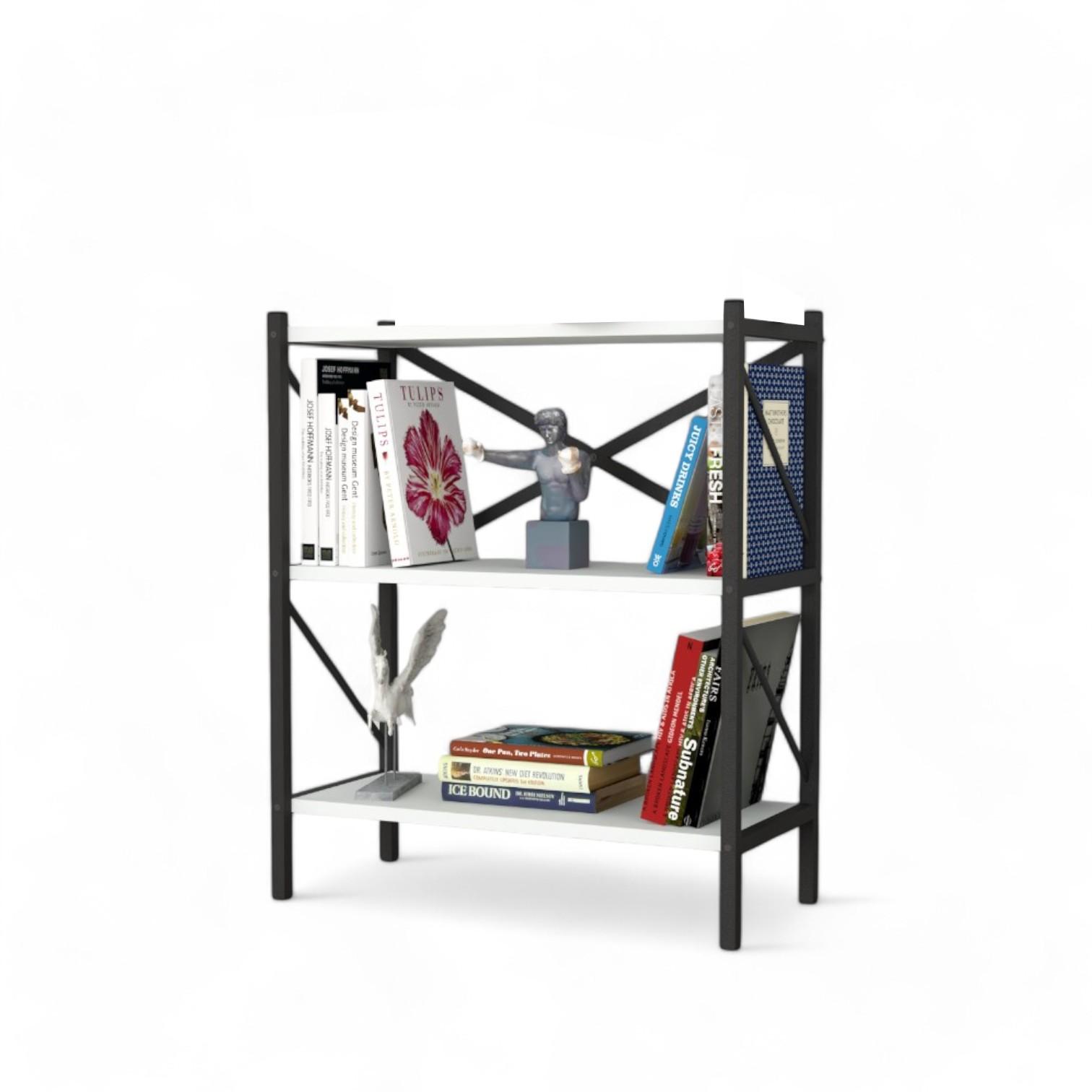 3 SHELVES METAL BOOKSHELF - WHITE