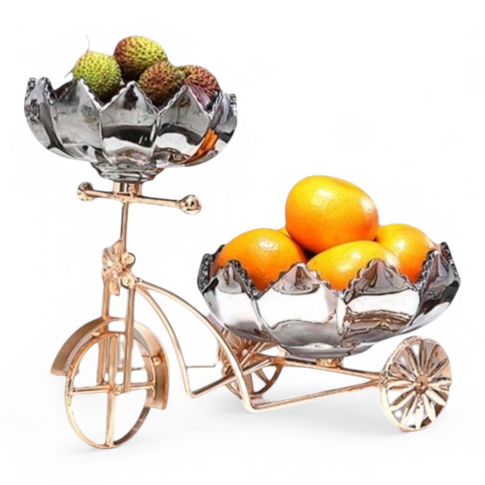 Home Decore Iron with Glass Tray 34 x 18.5 x 24CM Bowl: D18cm + D14cm