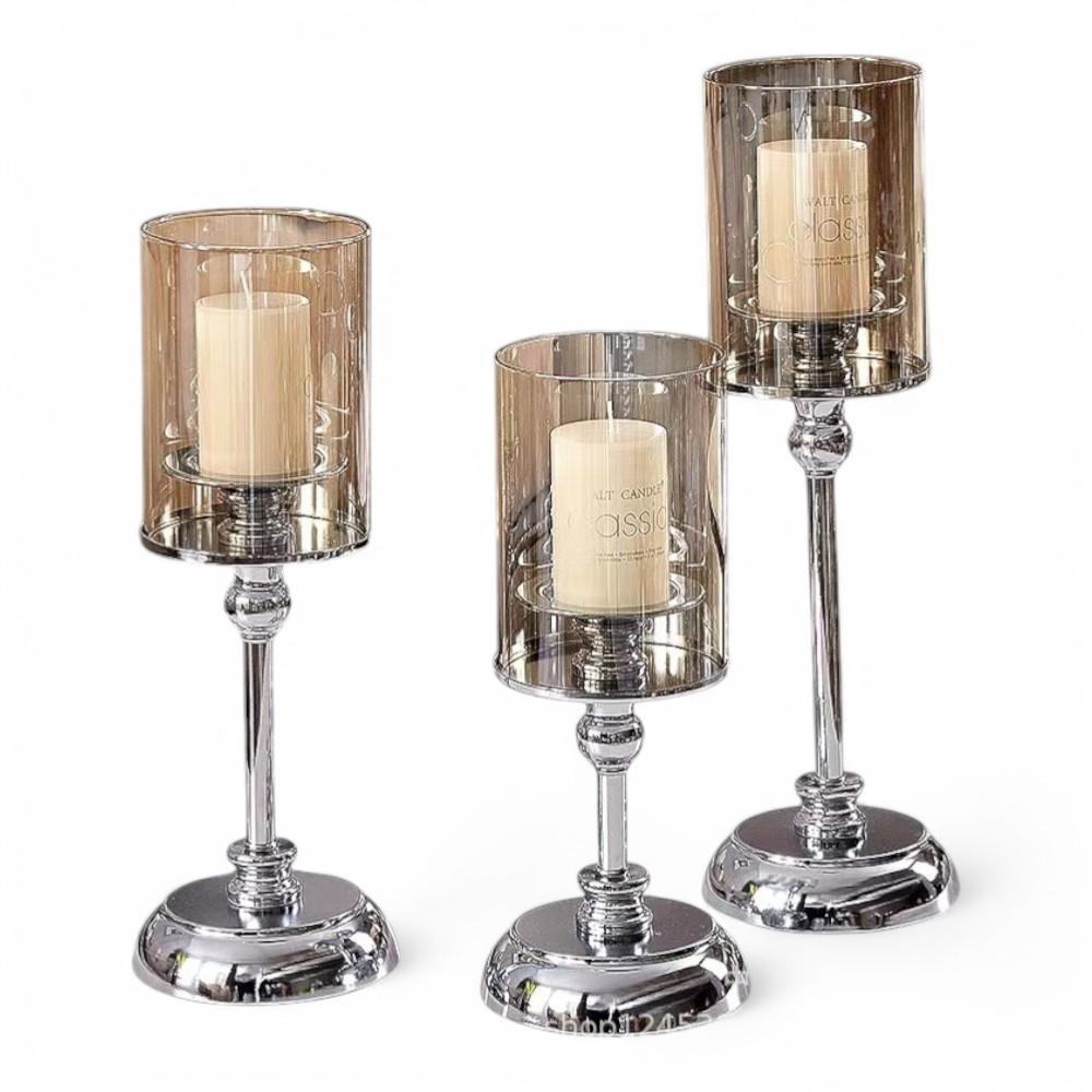Home Decore Iron + Glass Candle Holder S 12 x 24 M 12 x 29 L 12 x 34.5