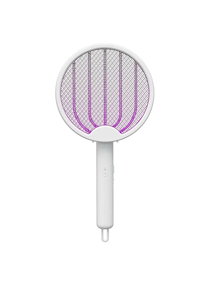 3500V High Voltage Rechargeable Electric Fly Swatter with UV Light 2 In 1 Foldable Bug Zapper for Indoor Outdoor - White