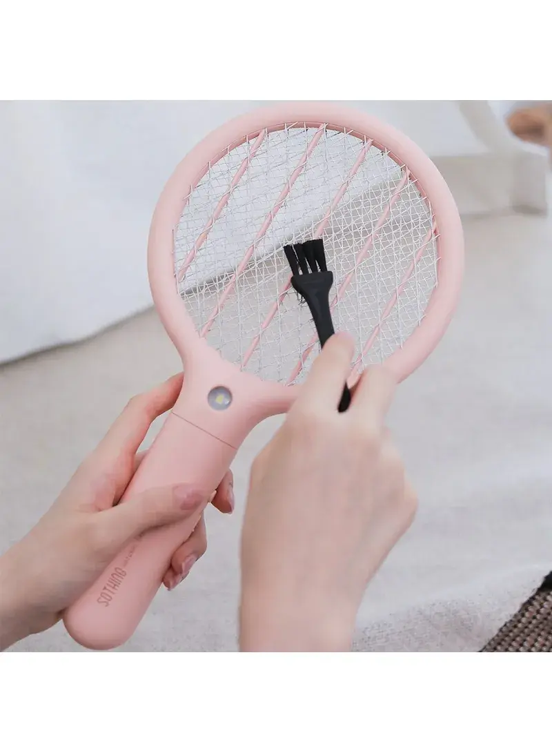 SOTHING Mini Electric Mosquito Swatter USB Rechargeable Handheld Fly Killer Racket with LED Light - White