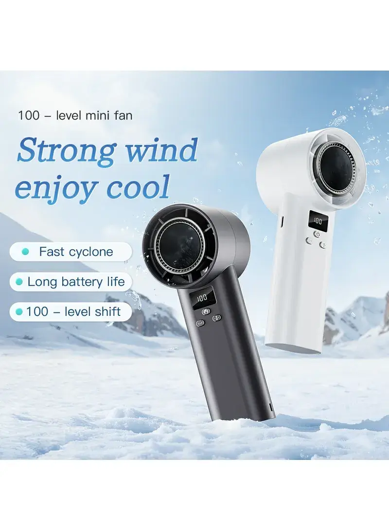 100-Speed Stepless Handheld Fan, LED Display, Portable Wind Blower, Adjustable Cooling Fan - Champagne Gold