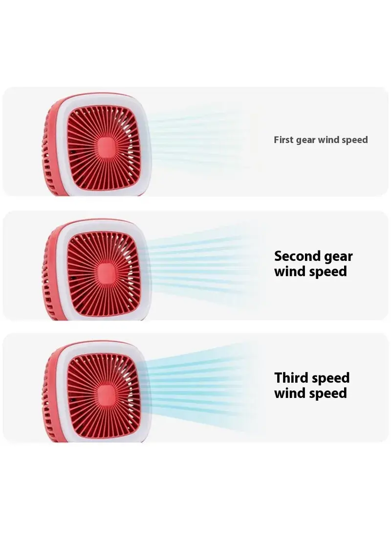3 Speeds Adjustable Mini Desktop Fan USB Rechargeable Summer Cooling Fan with LED Light FC-6352 - Red