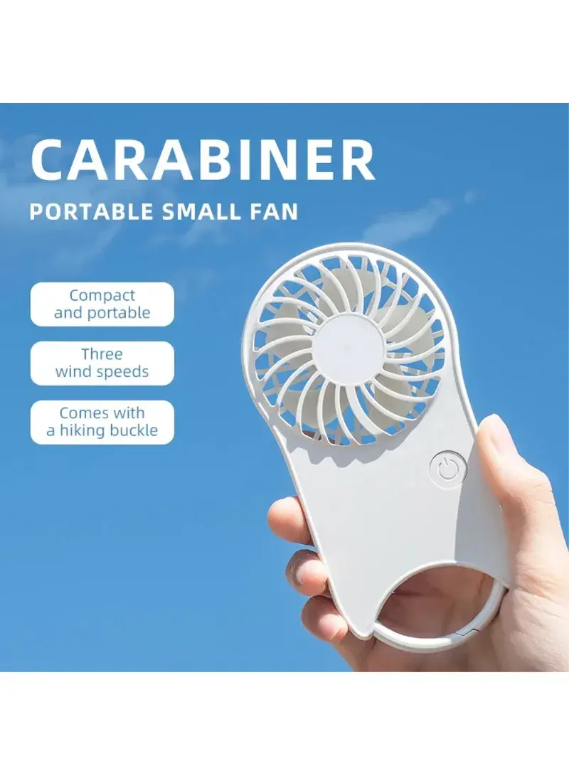 Mini Handheld Fan 3 Wind Speed Outdoor Summer Cooling Fan with Hanging Buckle F12 - White