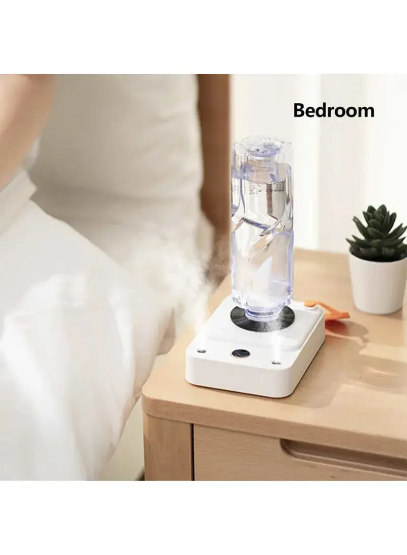 Vinyl Record Shape Personal Portable Humidifier Mineral Water Bottle Double-spray Mist Maker with Light/Digital Display DQ112 - White